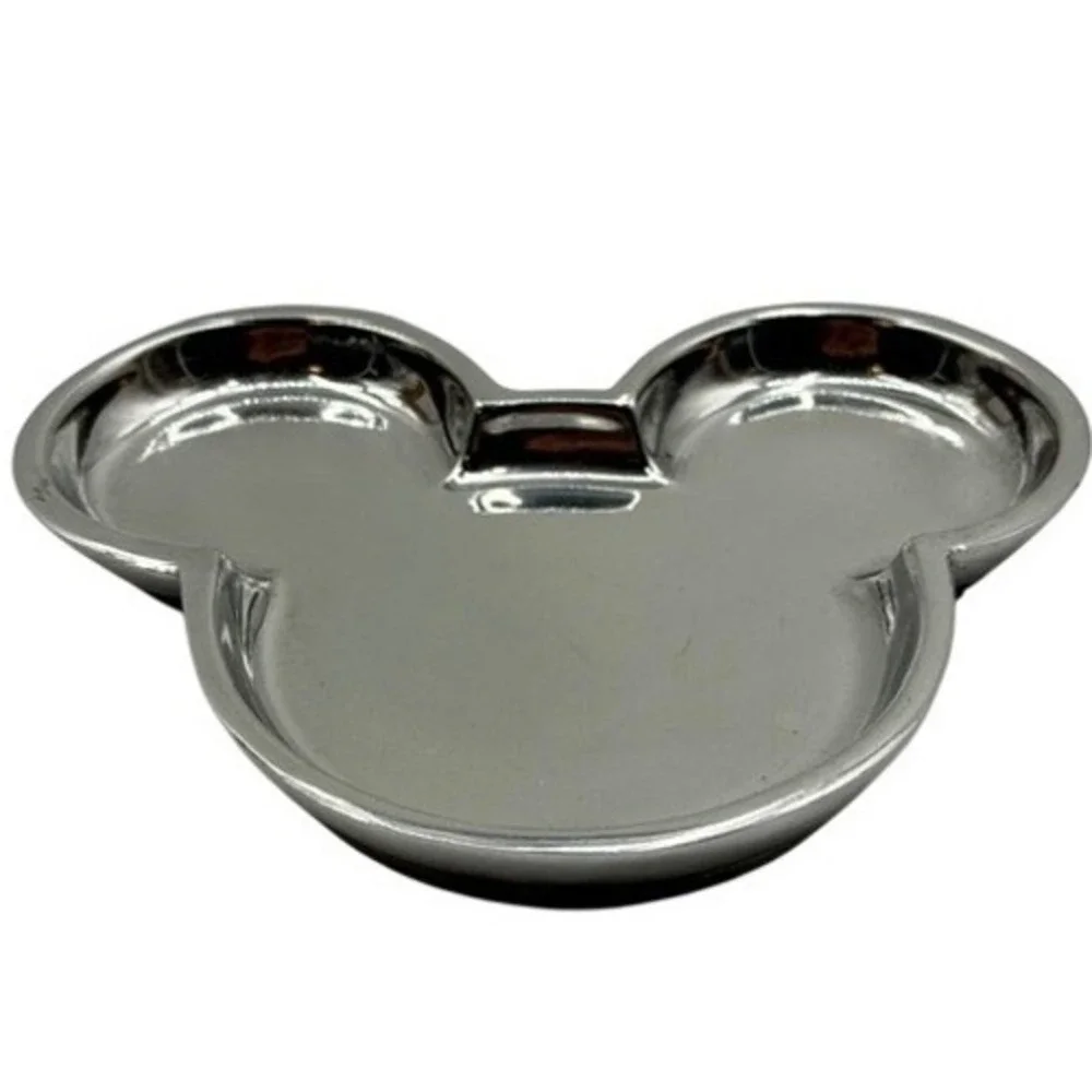 Disney Mickey Mouse Metal Trinket Dish Candy‎ Tray Silver Tone